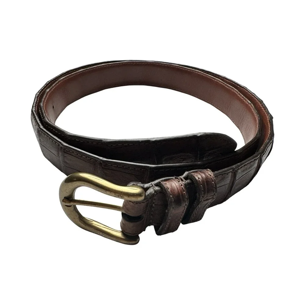 Bespoke Brown Genuine Crocodile 1.25 Inch Belt Brass Buckle Size 44 NWOT